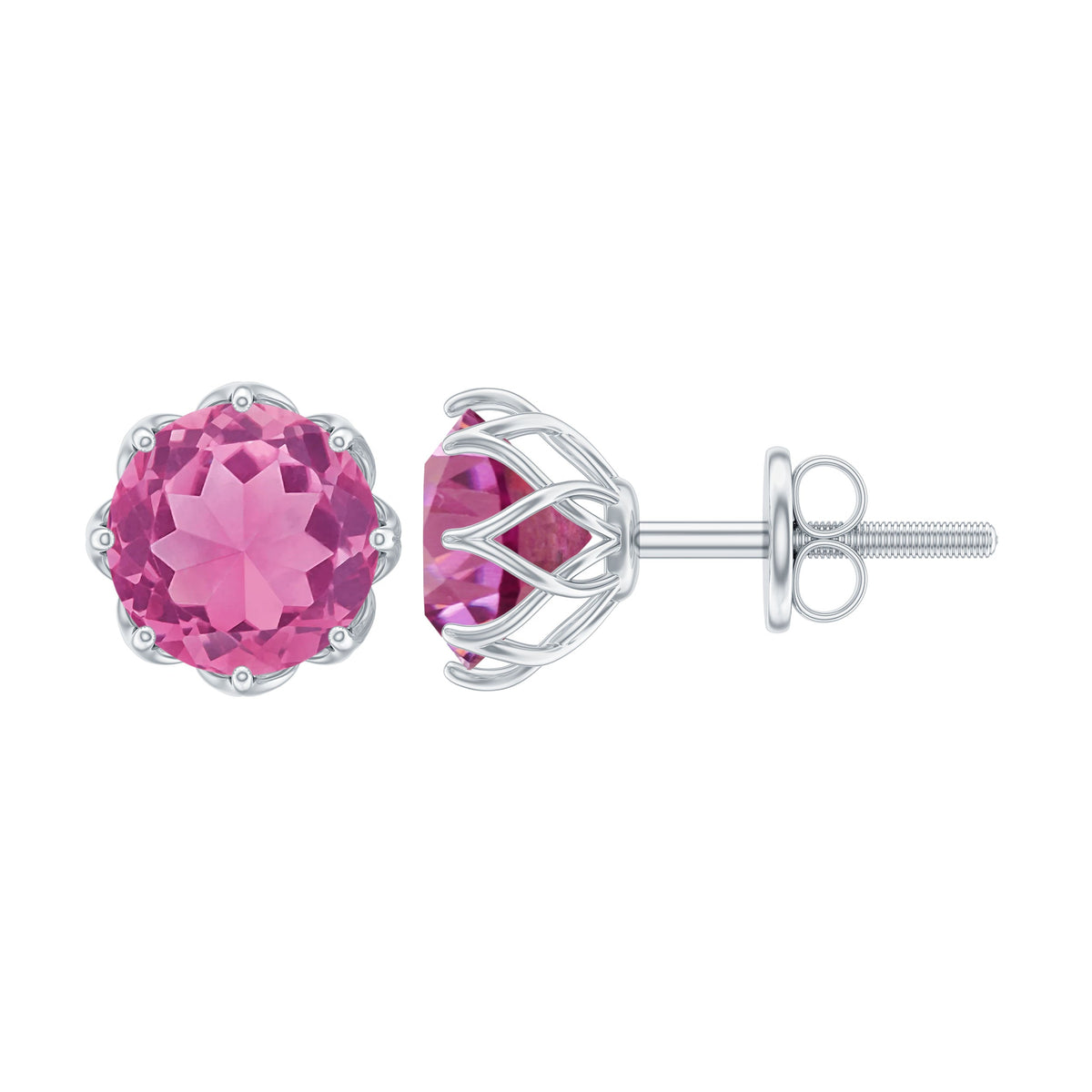 Natural 2.4 Carat pink tourmaline solitaire earrings with screw back by Rosec Jewels, showcasing elegant pink gemstone jewelry.