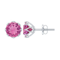 Natural 2.4 Carat pink tourmaline solitaire earrings with screw back by Rosec Jewels, showcasing elegant pink gemstone jewelry.