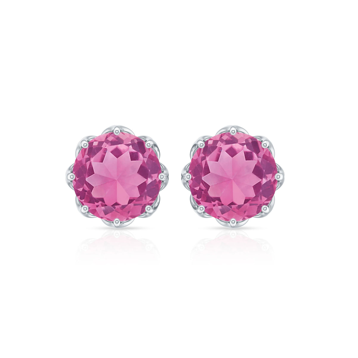 Natural 2.4 carat pink tourmaline solitaire earrings with screw back by Rosec Jewels, featuring vibrant pink gemstones in elegant earrings.