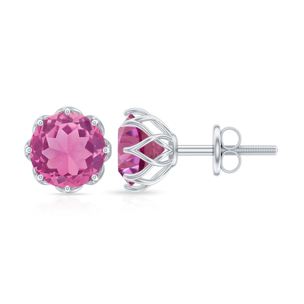 Natural 2.4 carat pink tourmaline solitaire earrings with screw back by Rosec Jewels, showcasing vibrant pink gemstones and elegant design.