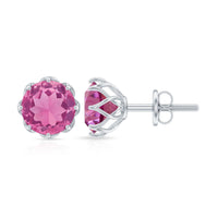 Natural 2.4 carat pink tourmaline solitaire earrings with screw back by Rosec Jewels, showcasing vibrant pink gemstones and elegant design.