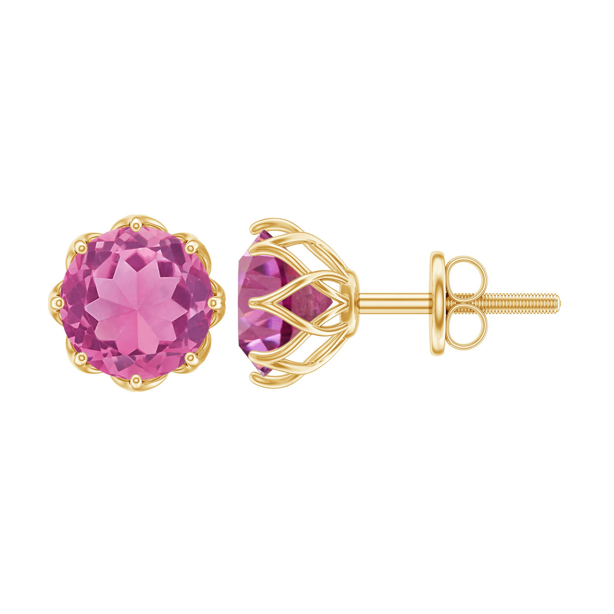 Natural 2.4 carat pink tourmaline solitaire earrings with screw back by Rosec Jewels, showcasing elegant pink gemstone jewelry.
