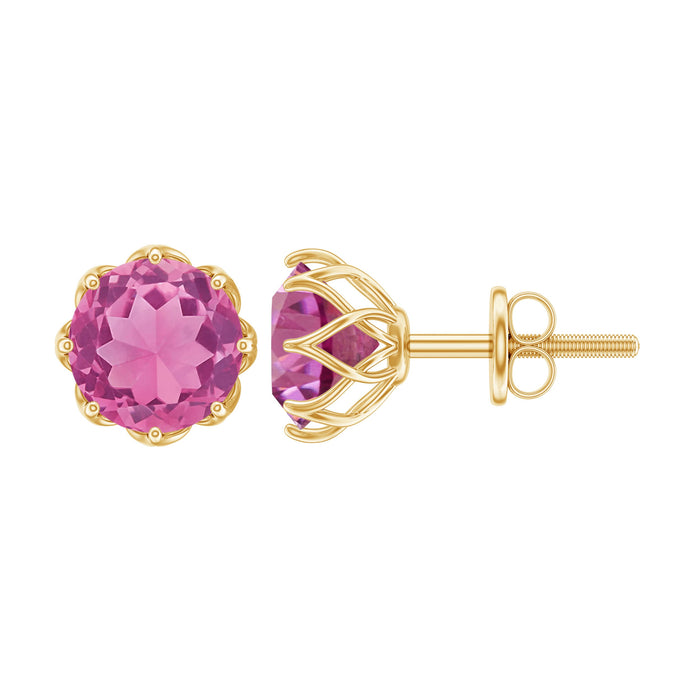 Natural 2.4 carat pink tourmaline solitaire earrings with screw back by Rosec Jewels, showcasing elegant pink gemstone jewelry.