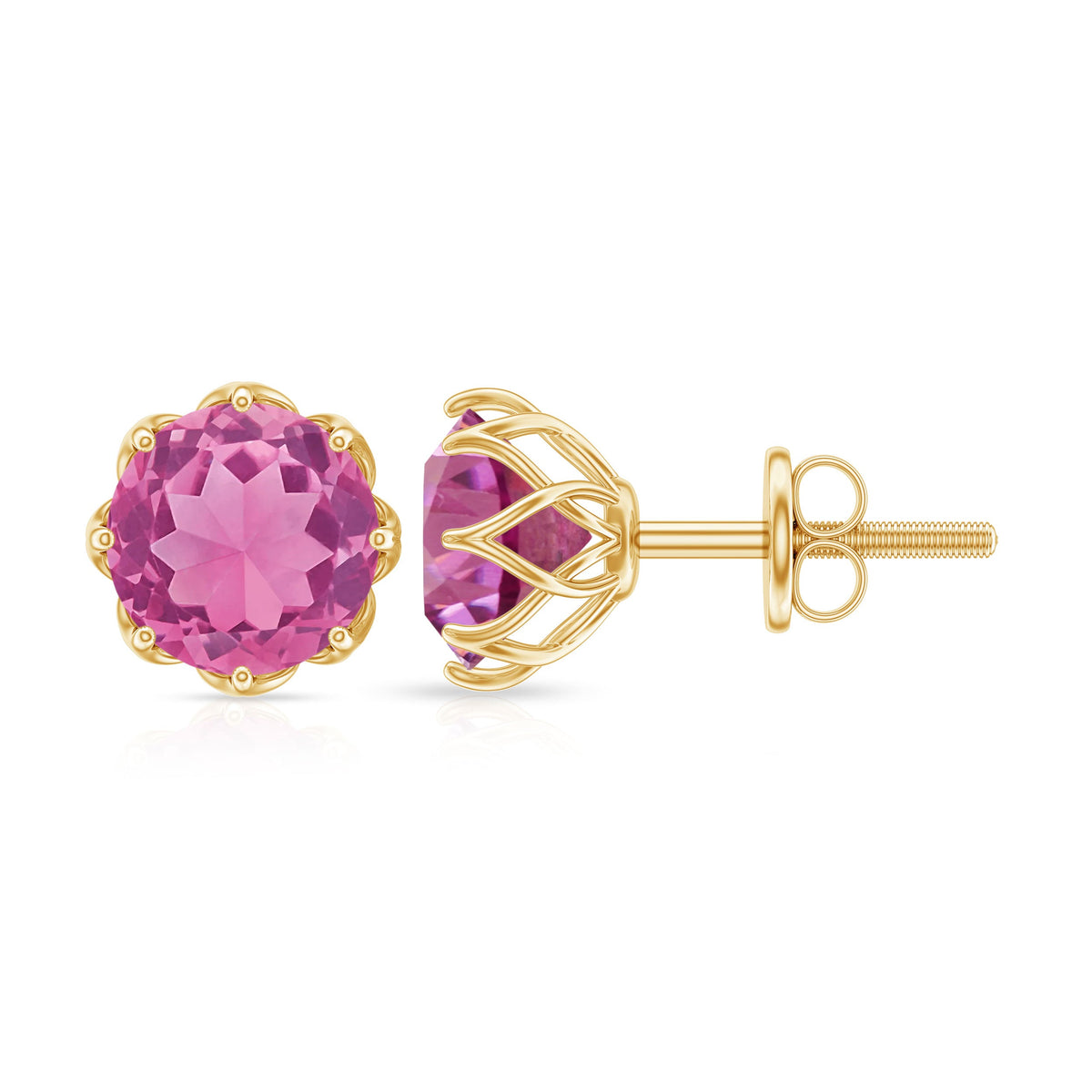 Natural 2.4 carat pink tourmaline solitaire earrings with screw back from Rosec Jewels, showcasing vibrant pink gemstones and elegant design.