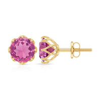 Natural 2.4 carat pink tourmaline solitaire earrings with screw back from Rosec Jewels, showcasing vibrant pink gemstones and elegant design.