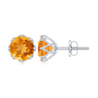 Natural 7mm Citrine stud earrings with screw back from Rosec Jewels, showcasing the vibrant orange gemstone and secure fastening.
