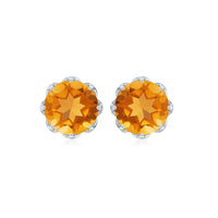 Natural 7mm citrine stud earrings with screw back by Rosec Jewels, showcasing yellow-orange gemstones set in silver.