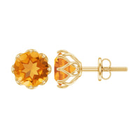 Natural 7mm Citrine stud earrings with screw back from Rosec Jewels, showcasing the bright orange gemstone set in gold-tone metal.