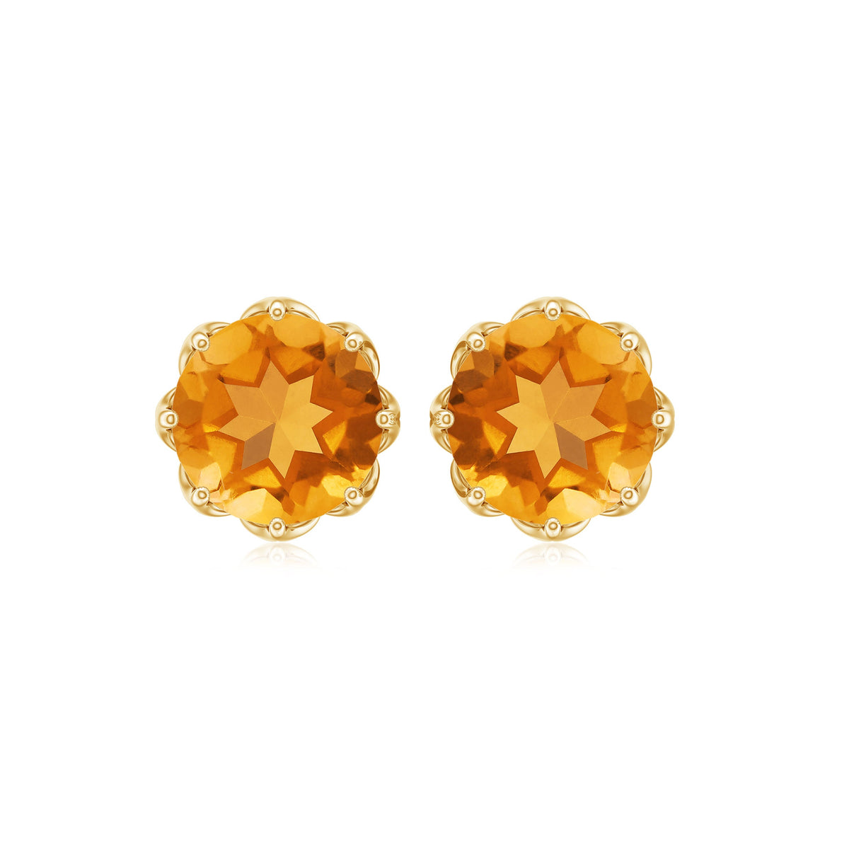 Natural 7mm citrine stud earrings with screw back by Rosec Jewels, showcasing bright yellow gemstones in a classic earring design.