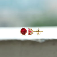 6MM Decorative Created Ruby Solitaire Stud Earrings