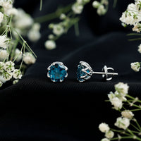 Rosec Jewels 2.7 Carat London Blue Topaz solitaire stud earrings with certificate, showcasing vibrant blue gemstones and elegant design.