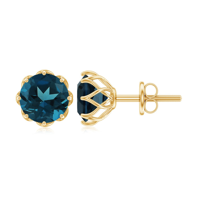 Rosec Jewels 2.7 Carat London Blue Topaz solitaire stud earrings with certificate, featuring vibrant blue gemstones and classic design.
