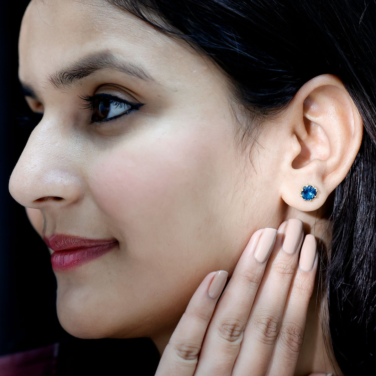 Rosec Jewels 2.7 carat genuine London Blue Topaz solitaire stud earrings with certificate, showcasing vibrant blue gemstone and elegant setting.