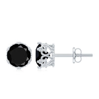 Three-carat genuine black spinel crown stud earrings by Rosec Jewels, featuring sparkling black spinel stones and intricate crown design.