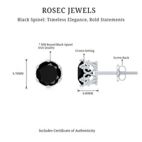 Rosec Jewels 3 Carat genuine black spinel crown stud earrings with intricate gold detailing, showcasing elegant jewelry design.