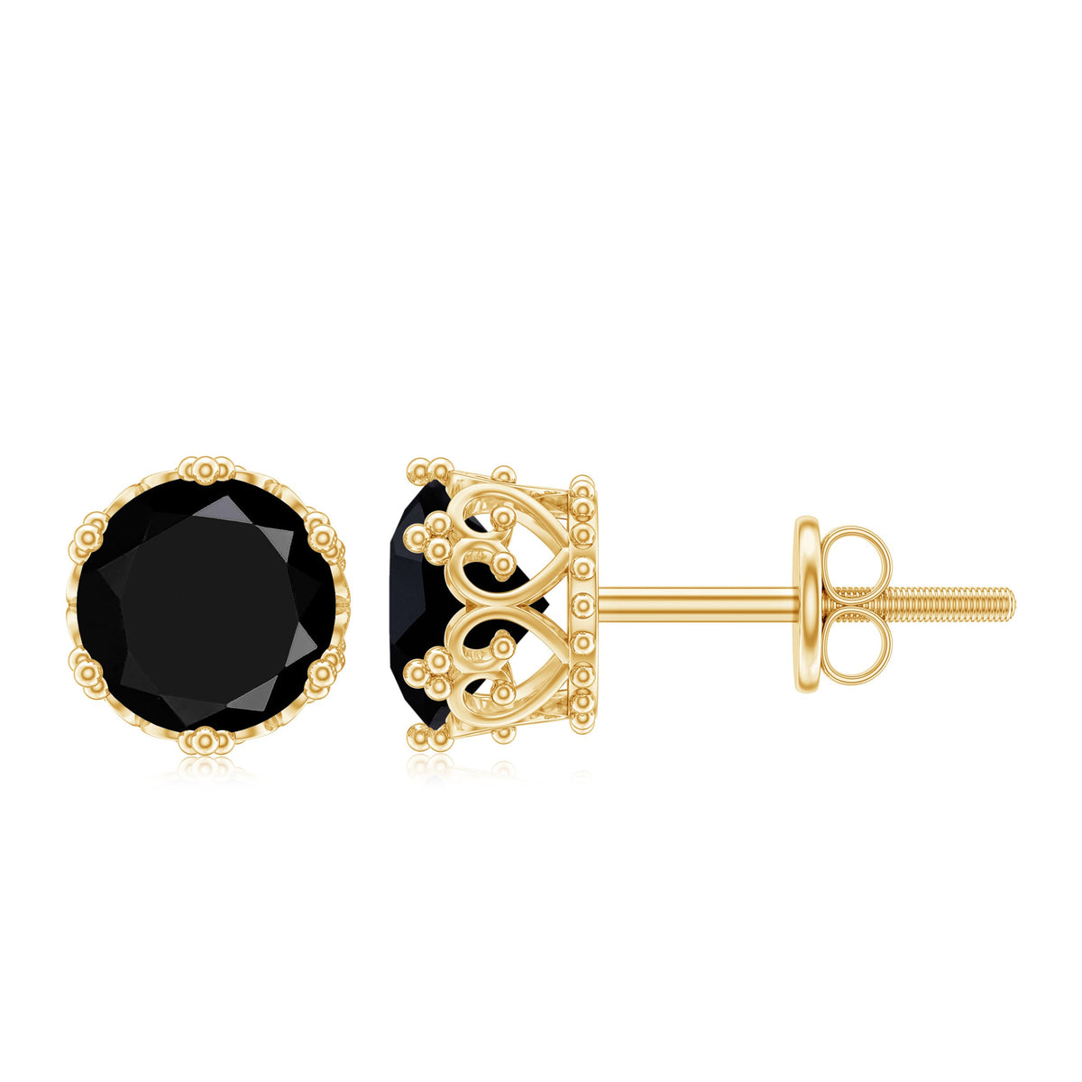 Rosec Jewels 3 Carat genuine black spinel crown stud earrings showing sparkling black gemstones in a regal crown design.