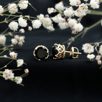 Three-carat genuine black spinel crown stud earrings by Rosec Jewels with intricate crown design and sparkling black gemstones.