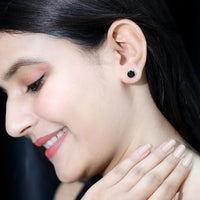 Rosec Jewels 3 Carat genuine black spinel crown stud earrings, showcasing sparkling black gemstone details on elegant earrings.