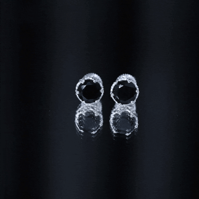 Genuine black onyx crown stud earrings with screw back, elegant jewelry piece from Rosec Jewels.