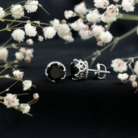 Genuine black onyx crown stud earrings with screw back, elegant jewelry by Rosec Jewels.