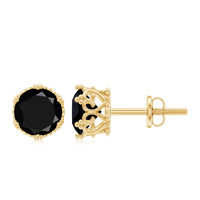 Genuine black onyx crown stud earrings with screw back fastening, crafted by Rosec Jewels, showcasing elegant jewelry design.