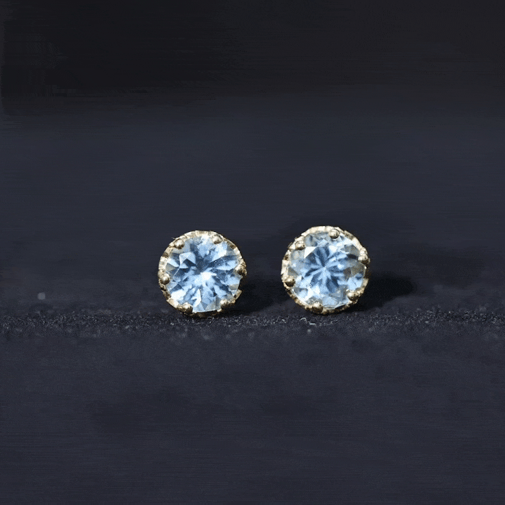 Rosec Jewels 1.6 Carat genuine aquamarine crown stud earrings with yellow gold setting, featuring sparkling blue gemstones.