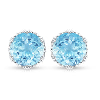 Rosec Jewels 1.6 Carat genuine aquamarine crown stud earrings, sparkling blue gemstone jewelry for women