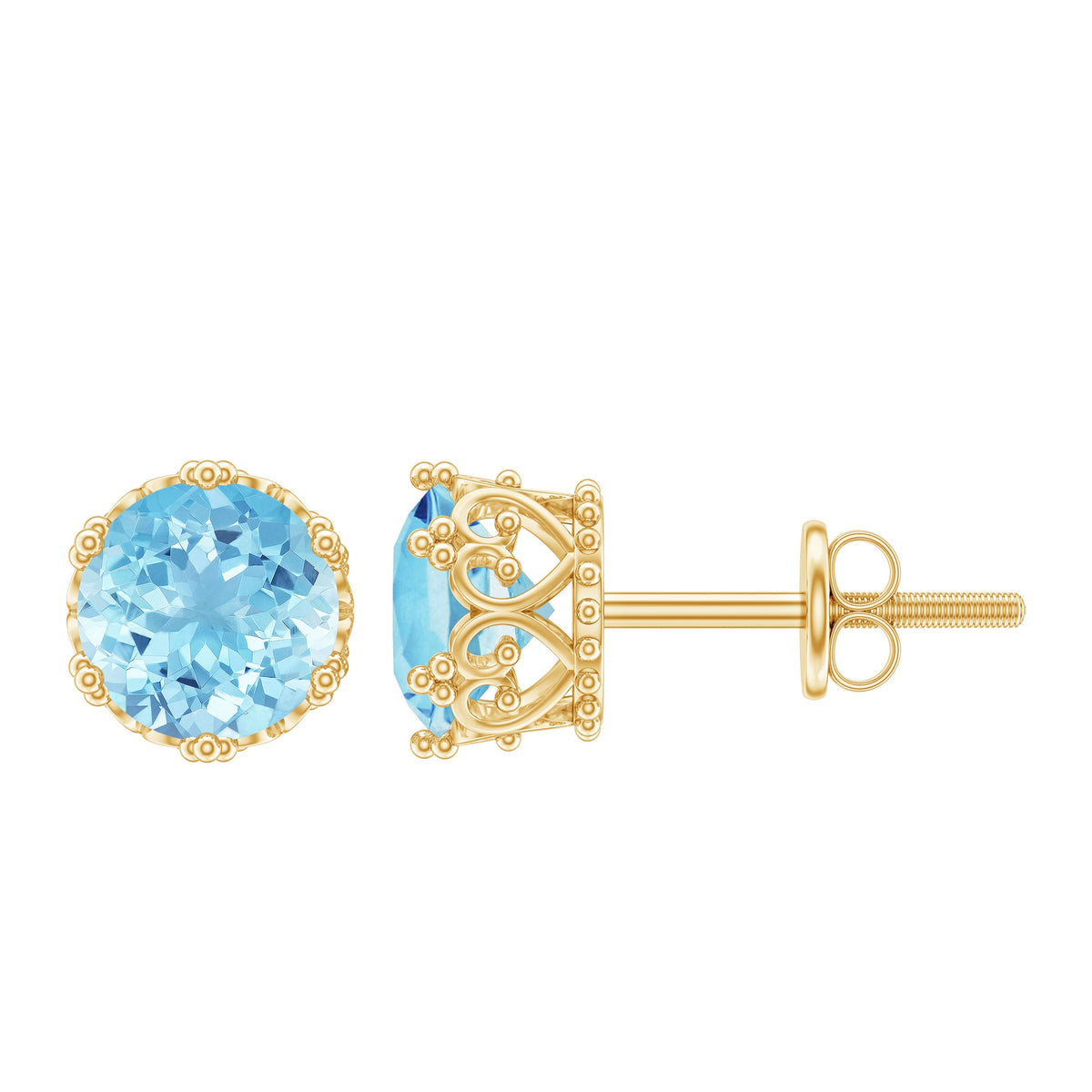 Rosec Jewels 1.6 Carat genuine aquamarine crown stud earrings with silver setting, featuring sparkling blue gemstones.