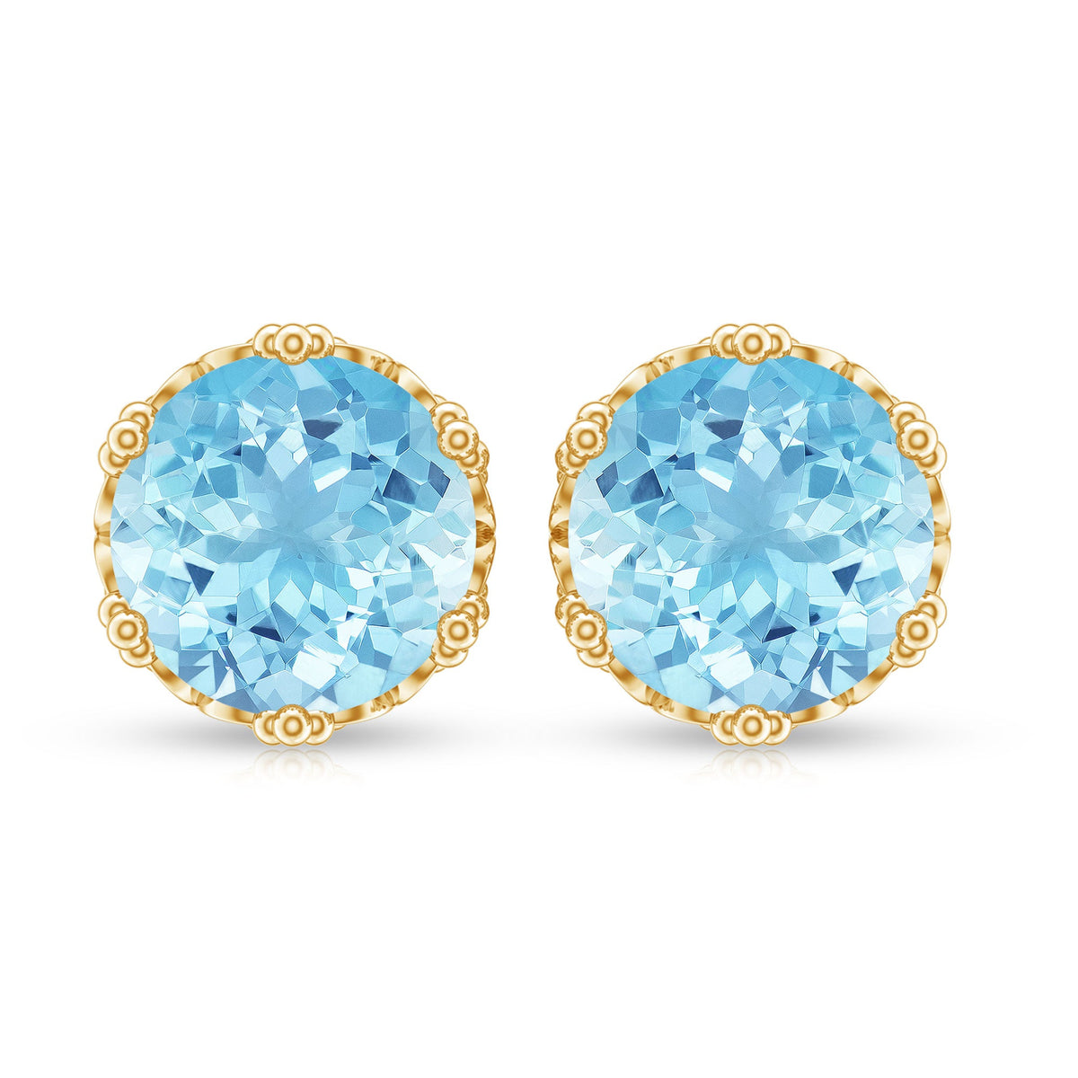 1.6 Carat genuine aquamarine crown stud earrings by Rosec Jewels with silver posts and intricate crown design.