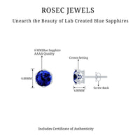 Blue sapphire solitaire crown stud earrings by Rosec Jewels, featuring 2 carats of created blue sapphires in elegant earring design.