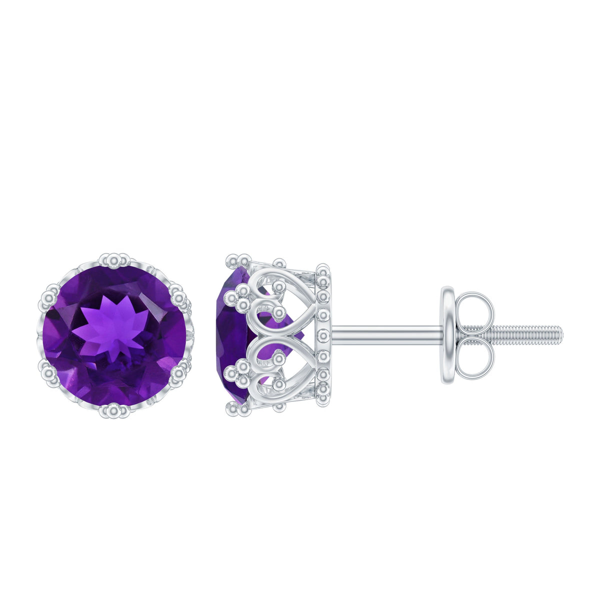Genuine amethyst stud earrings from Rosec Jewels with certificate, featuring purple gemstone set in silver or gold.