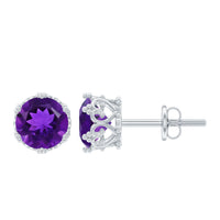 Genuine amethyst stud earrings from Rosec Jewels with certificate, featuring purple gemstone set in silver or gold.