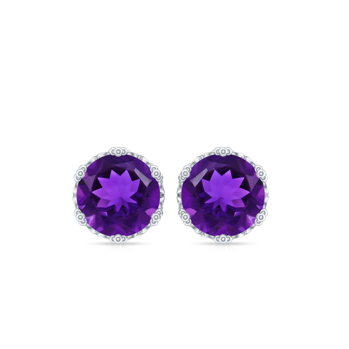 Genuine amethyst stud earrings by Rosec Jewels featuring purple gemstone set in silver with certificate.