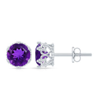 Genuine amethyst stud earrings from Rosec Jewels featuring purple gemstones with certificate of authenticity.