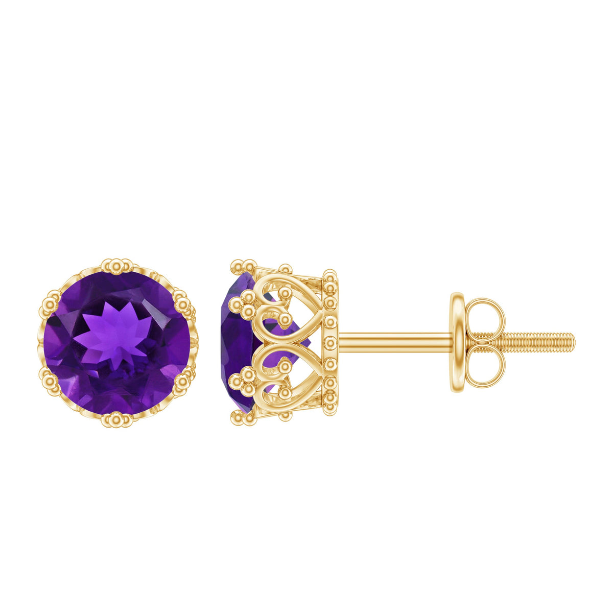 Genuine amethyst stud earrings from Rosec Jewels with certificate, featuring purple amethyst gemstones set in silver.