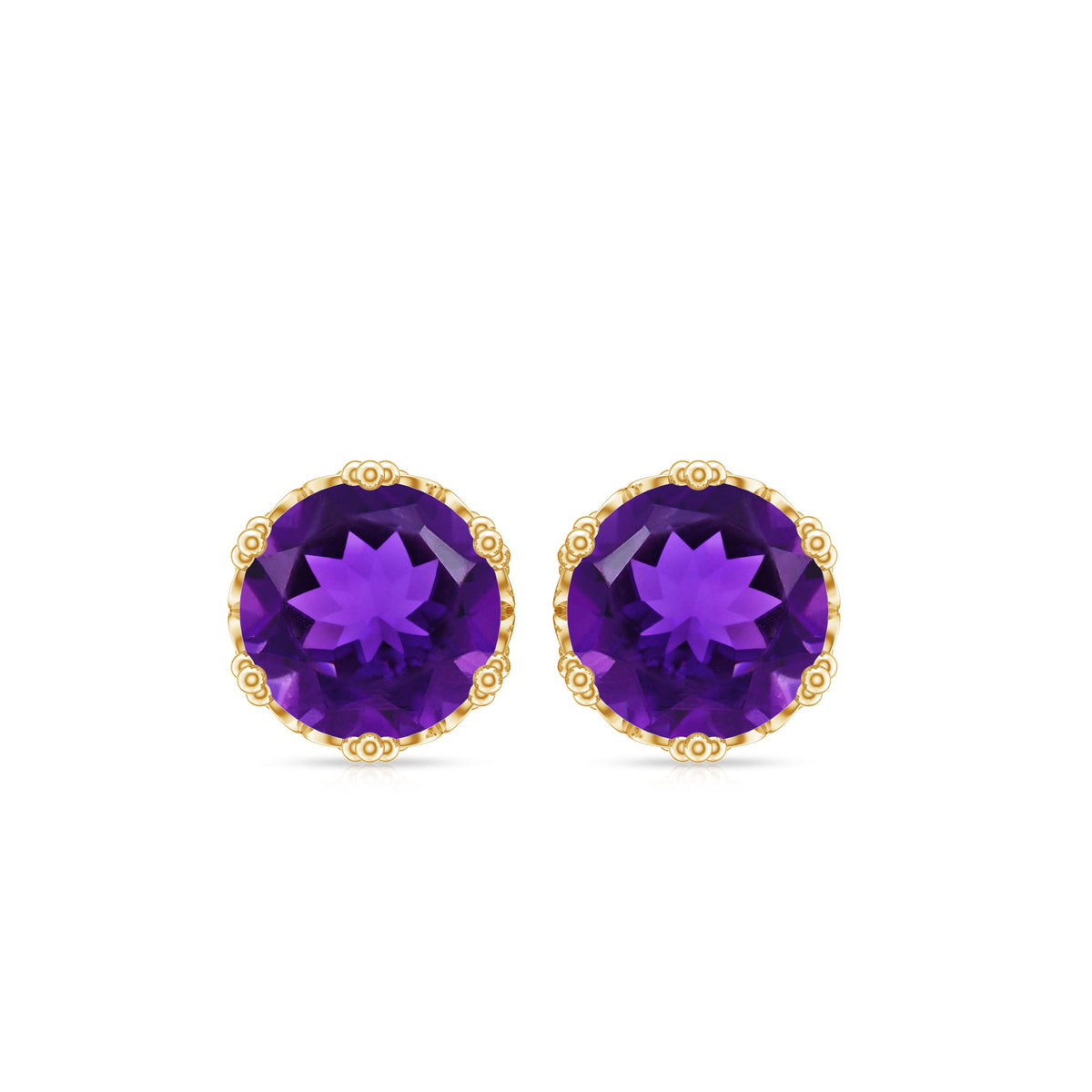Genuine amethyst stud earrings from Rosec Jewels with certificate, featuring purple gemstone set in silver.