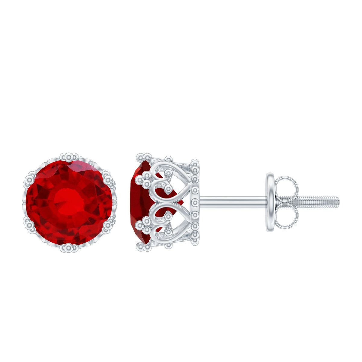 Rosec Jewels 2.7 Carat Lab Created Ruby Solitaire Stud Earrings with round cut rubies and silver setting.