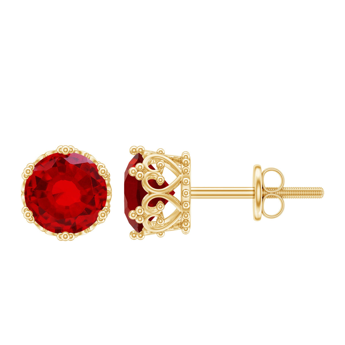 Pair of 2.7 carat lab-created ruby solitaire stud earrings by Rosec Jewels, showcasing vibrant red gemstones and classic earring design.