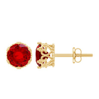 Pair of 2.7 carat lab-created ruby solitaire stud earrings by Rosec Jewels, showcasing vibrant red gemstones and classic earring design.