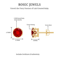 Rosec Jewels 2.7 Carat lab-created ruby solitaire stud earrings, showcasing vibrant red gemstones in a classic earring design.