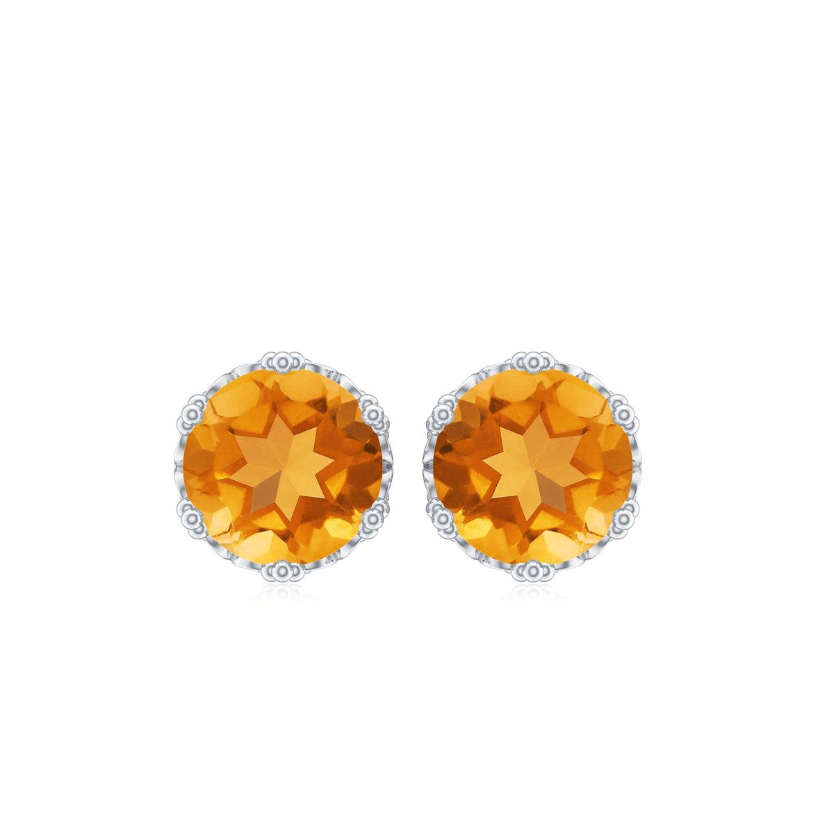 Certified real 7mm citrine crown earrings with screw back from Rosec Jewels, showcasing gold-tone earrings with faceted citrine gemstones.
