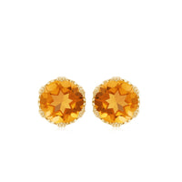 Certified real 7mm citrine crown earrings with screw back by Rosec Jewels, featuring gold-tone metal and intricate crown design.