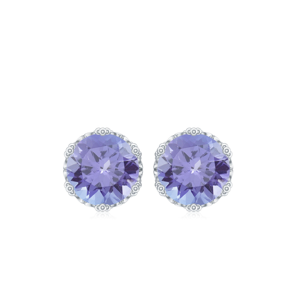 Natural 1 Carat Tanzanite crown stud earrings with screw back by Rosec Jewels, showcasing elegant purple gemstone designs.