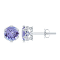 Natural 1 Carat Tanzanite crown stud earrings with screw back by Rosec Jewels, featuring vibrant purple-blue tanzanite gemstones.