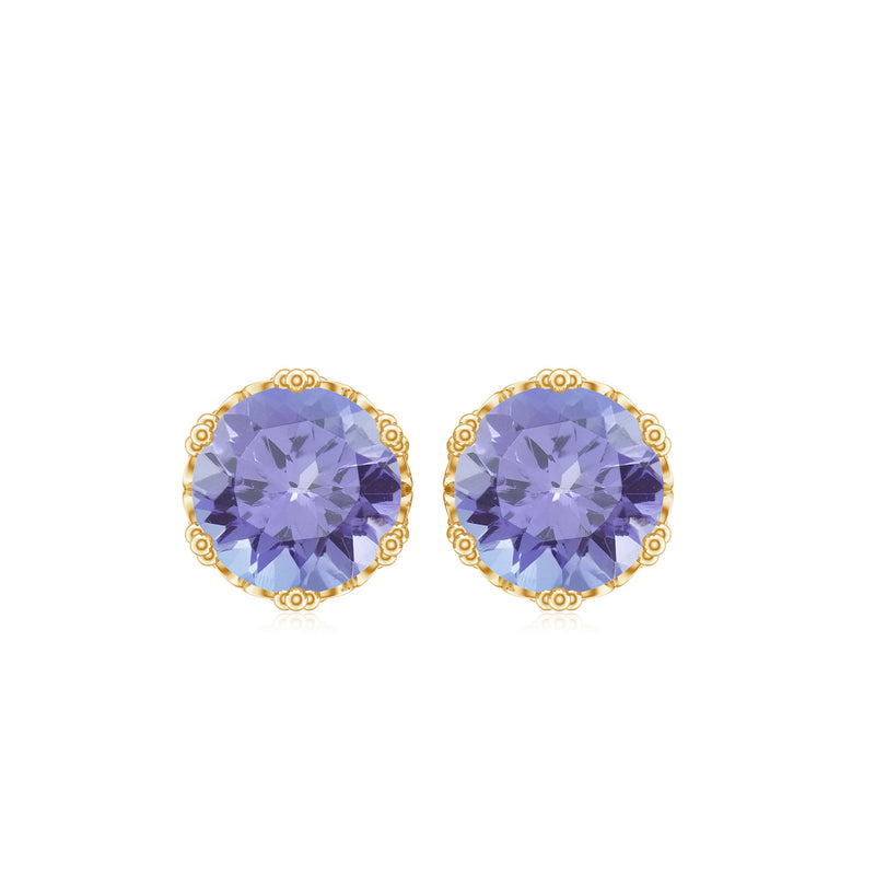Natural 1 Carat Tanzanite Crown Stud Earrings with Screw Backs by Rosec Jewels, featuring deep blue tanzanite gemstones on elegant studs