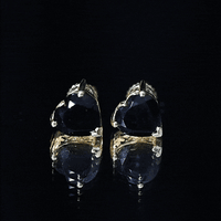 4.2 Carat Heart Shape Black Onyx Solitaire Stud Earrings in 3 Prong Setting