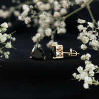 4.2 Carat Heart Shape Black Onyx Solitaire Stud Earrings in 3 Prong Setting