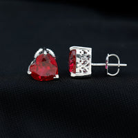 Certified 4 Carat Lab Created Ruby Heart Stud Earrings
