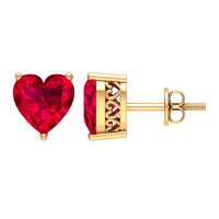 Certified 4 Carat Lab Created Ruby Heart Stud Earrings