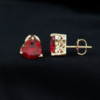 Certified 4 Carat Lab Created Ruby Heart Stud Earrings